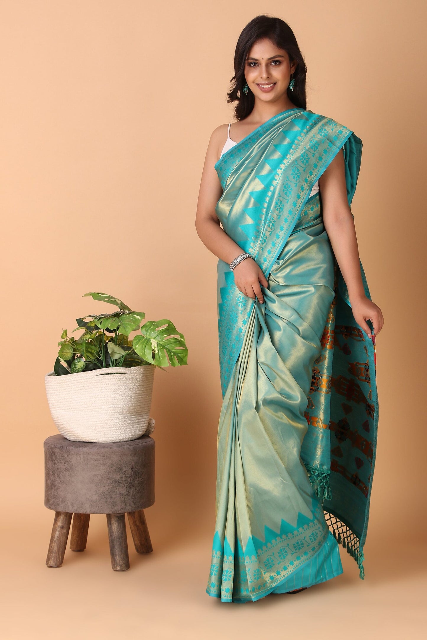 Badra Bahara - Turquoise Pure Kanjivaram Silk Saree