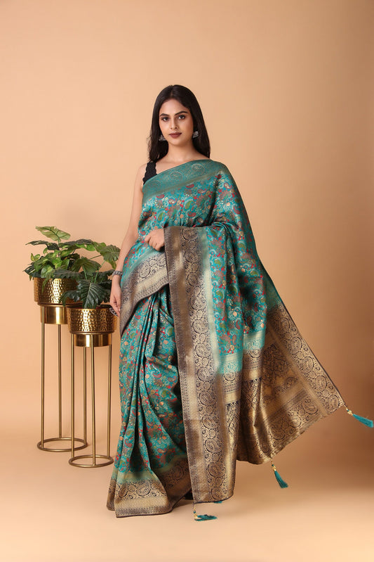 Durva - Pure Green Banarasi Silk Designer Saree