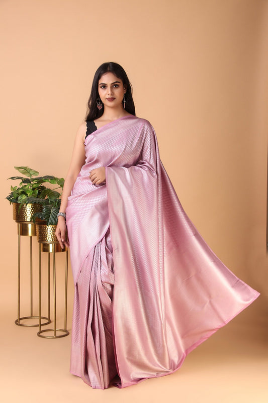 Gulabo : Pink Soft Silk Zari Jaal Handloom Woven Saree