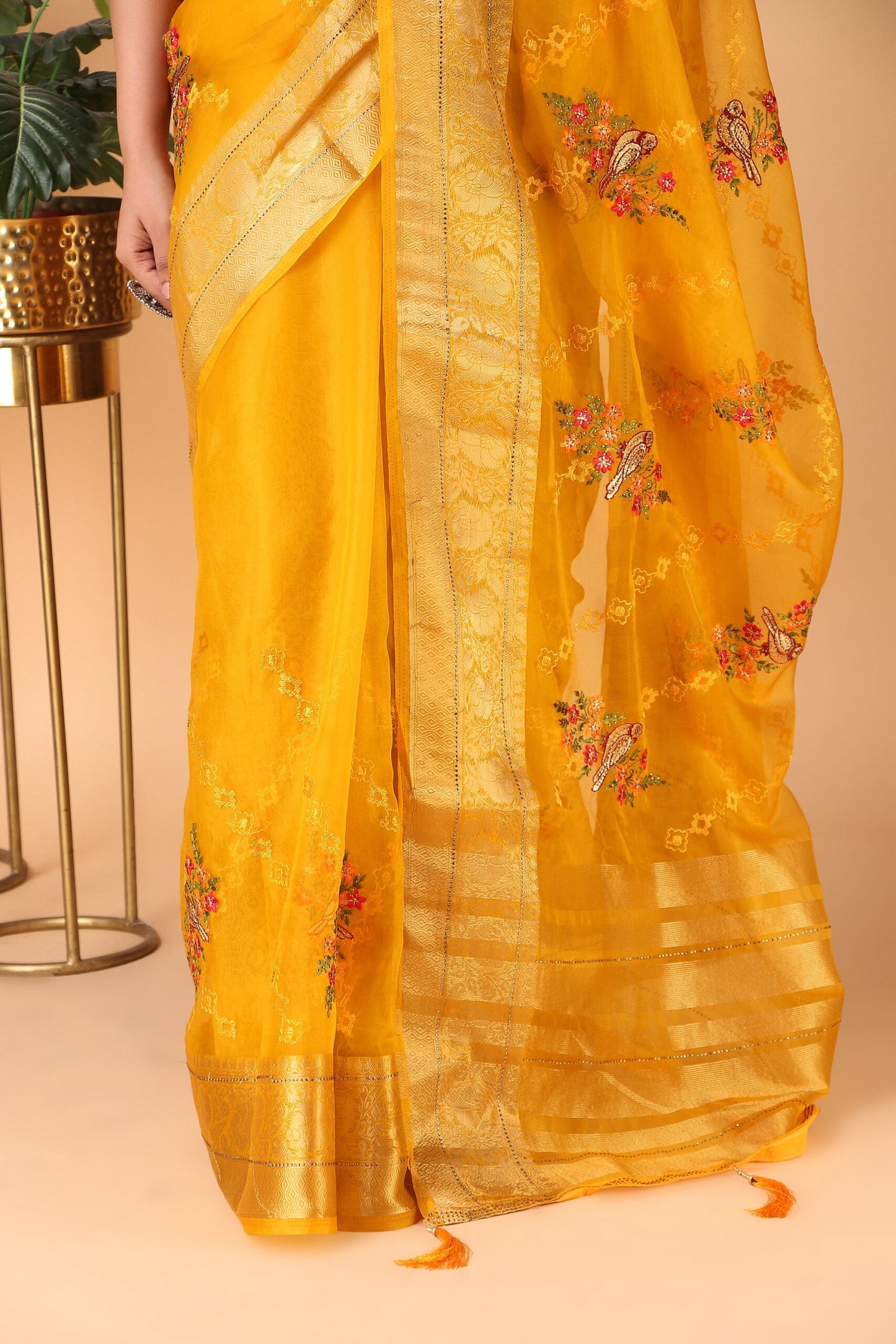 Atha - Yellow Organza Thread Embroidery Saree