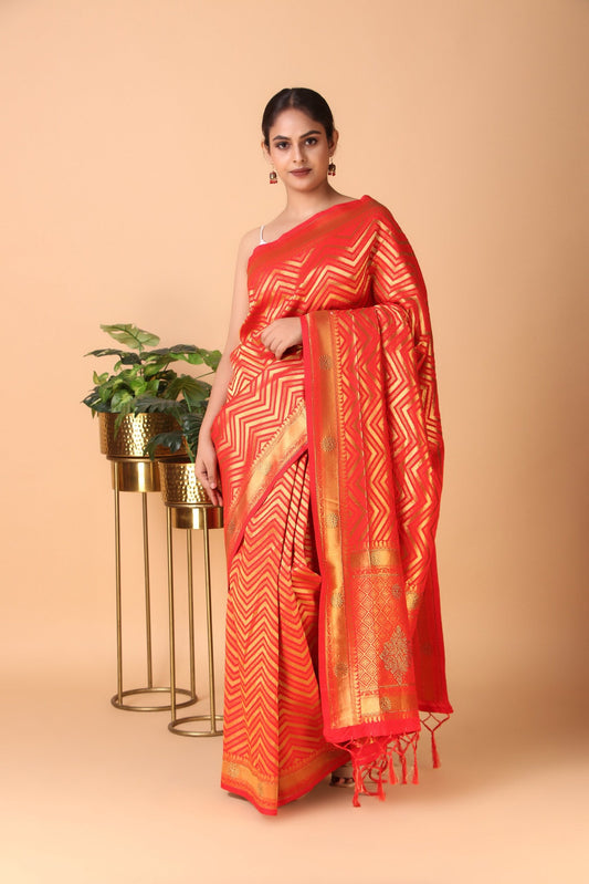 Sunehri - Organge Banarasi Silk Saree