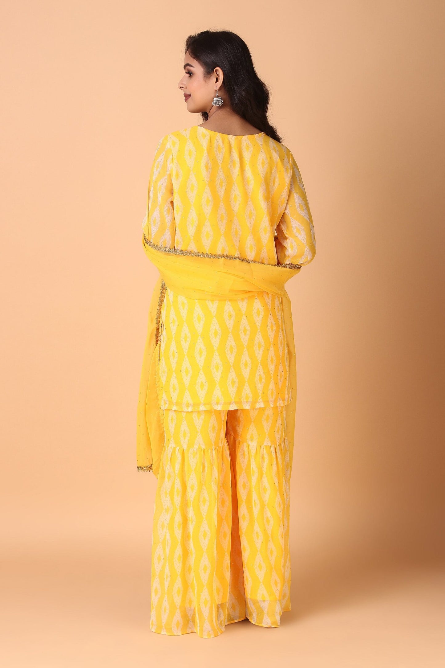 Abharan - Yellow Laser Chiffon Readymade Sharara Suit