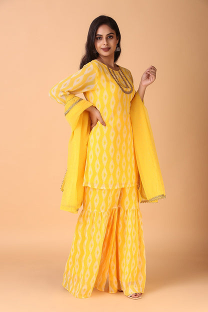 Abharan - Yellow Laser Chiffon Readymade Sharara Suit